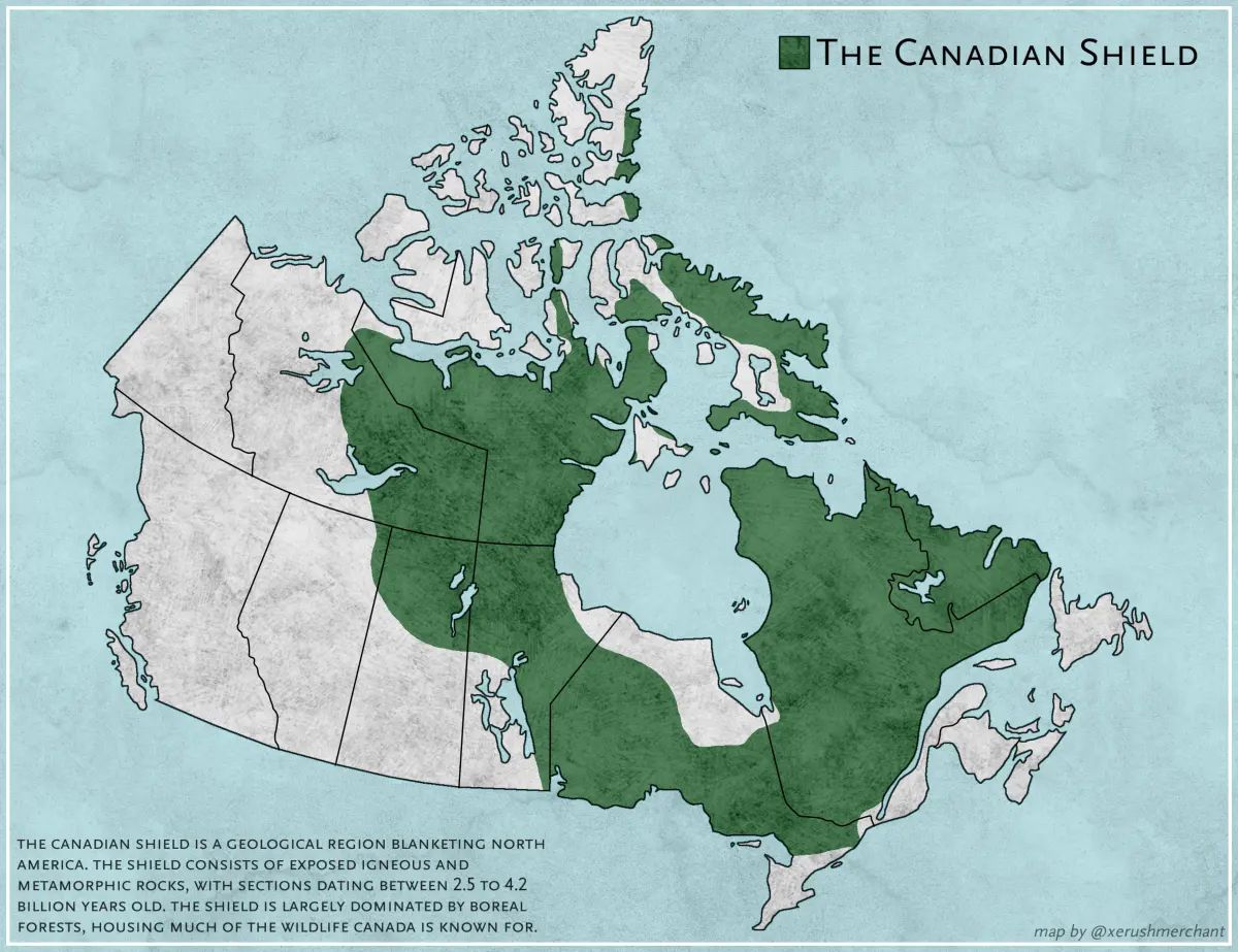 A map of Canada, featuring the Canadian Shield