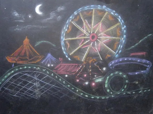 Creator's Joy: Ferris Wheel at Night Chalk Pastel Drawing