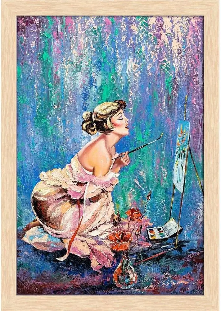 ArtzFolio The Beautiful Girl Drawing A Tabletop Painting Natural Brown Frame 6 x 8.2 inch (15 x 21 cms)