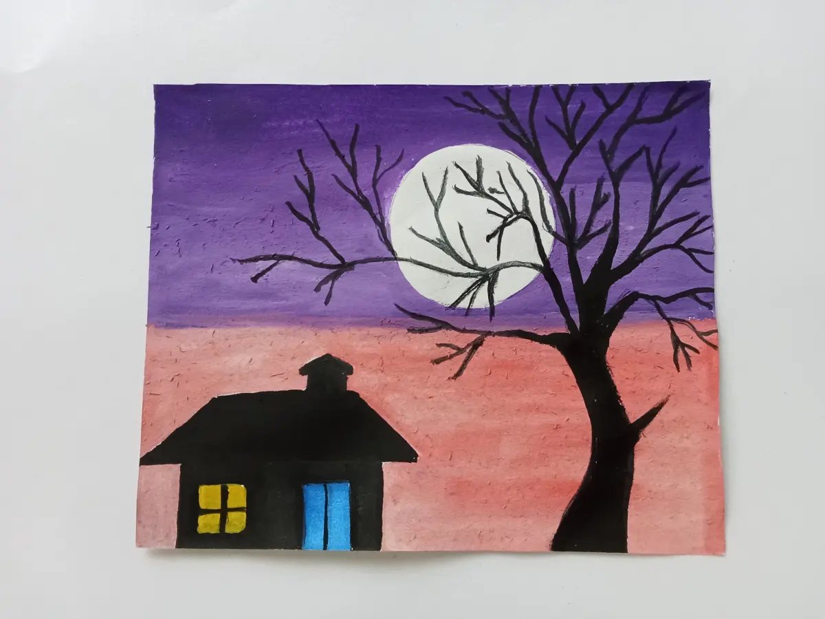 How to Draw Scenery of Moonlight Night
