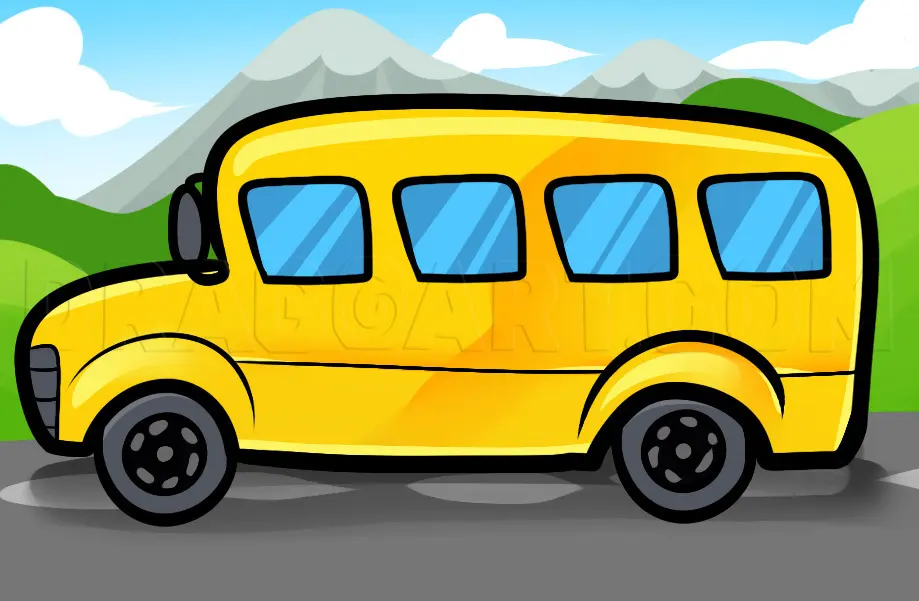 How To Draw A Bus For Kids, Drawing, Step by Step, by Dawn