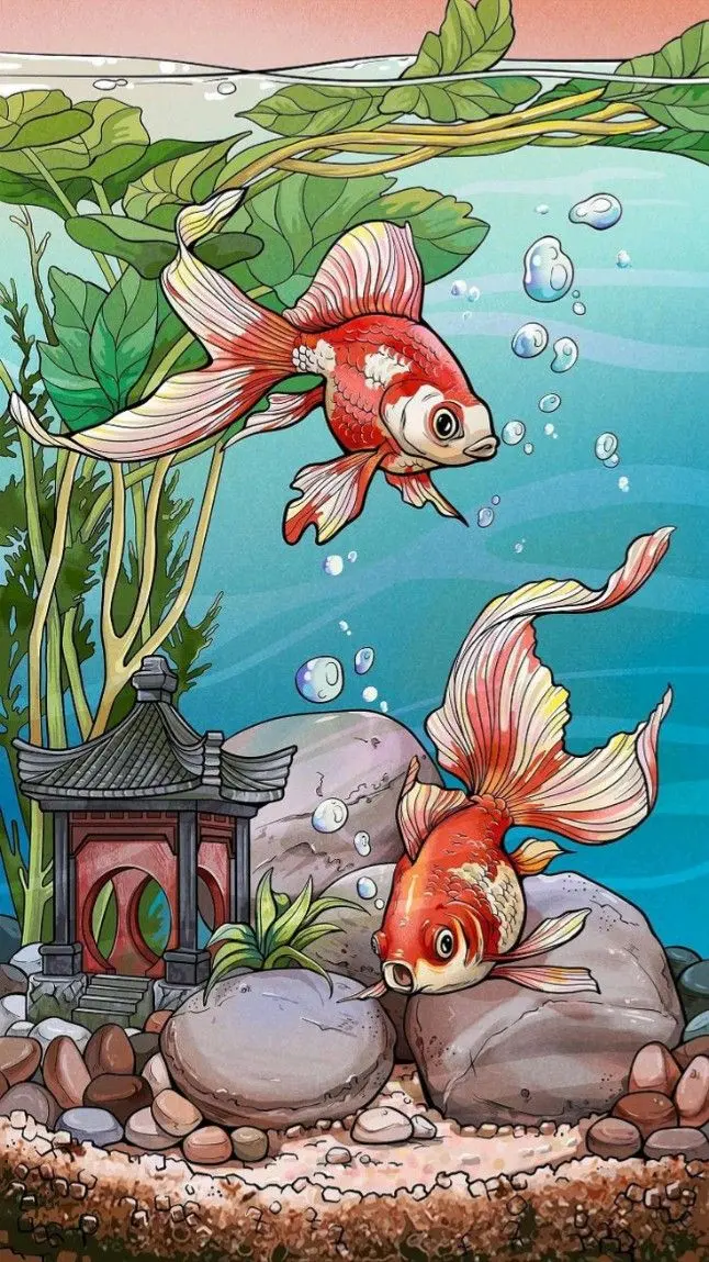 Whimsical Goldfish Aquarium Drawing