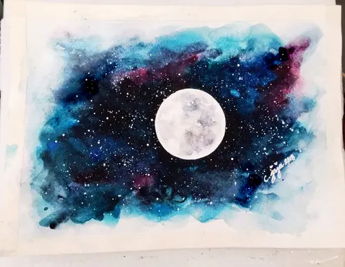 Easy Full Moon Watercolor Painting