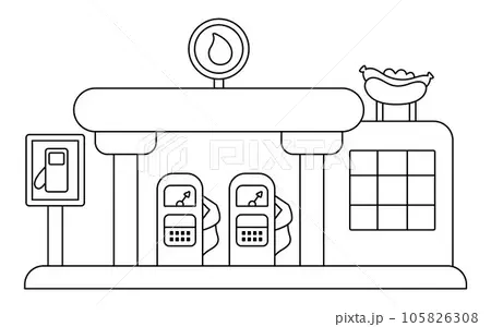 black and white gas station icon