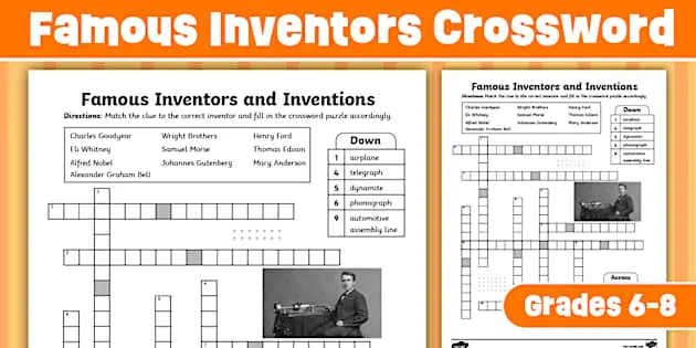 Inventions and Inventors Matching Crossword for 6th-8th Grade