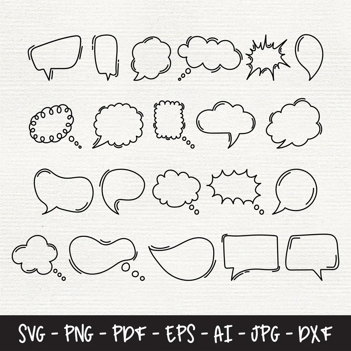 Speech Bubbles SVG Bundle: Cartoon Word Outline (digital )
