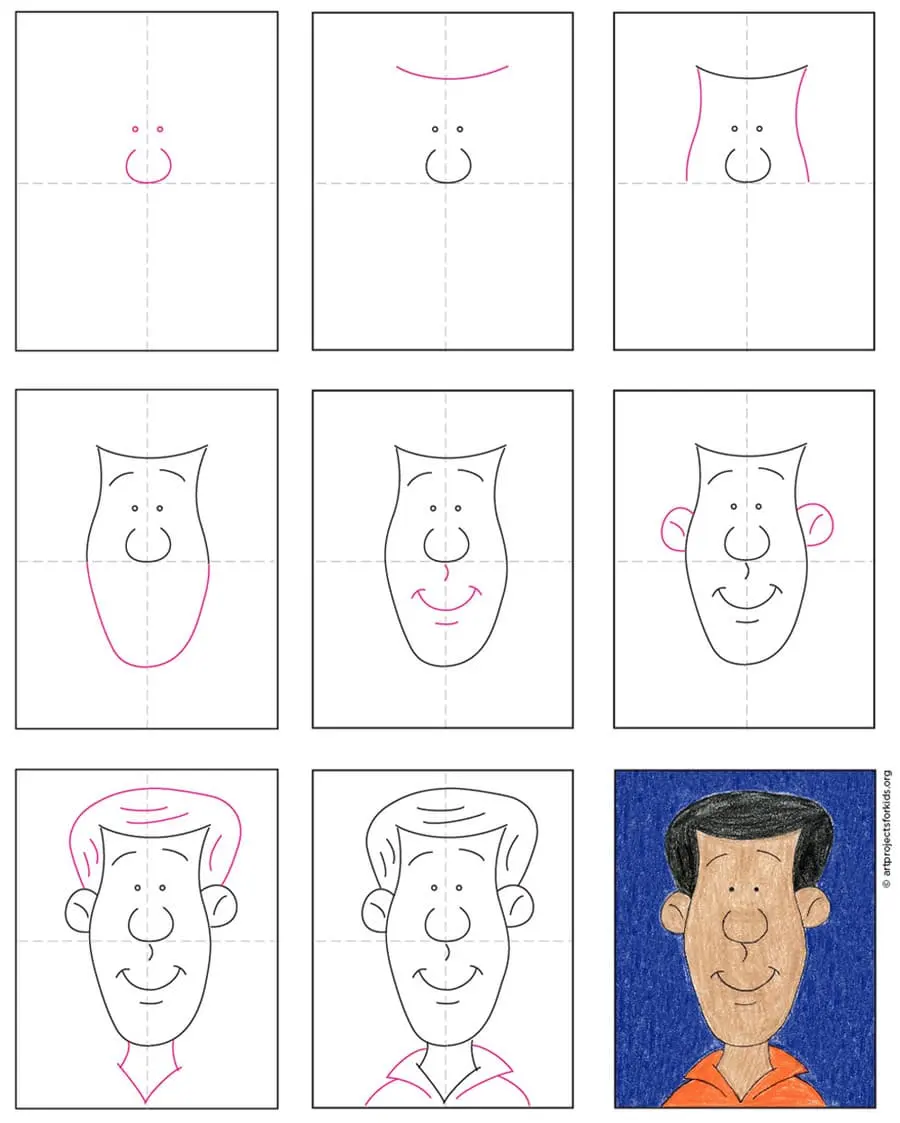 Easy How to Draw a Cartoon Face Tutorial and Cartoon Coloring Page