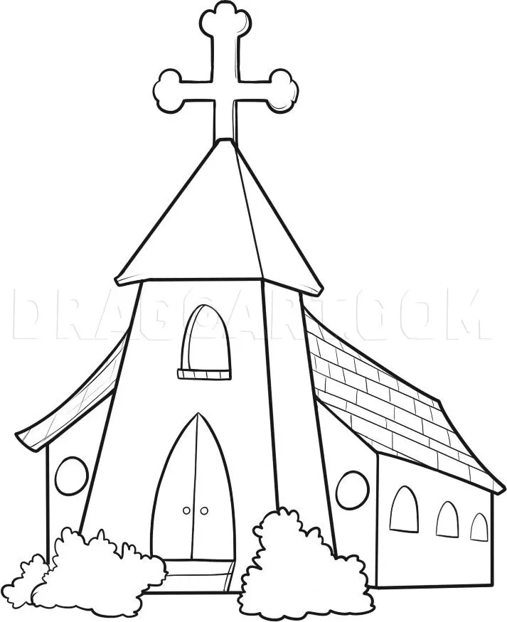 How To Draw A Church, Drawing, Step by Step, by Dawn