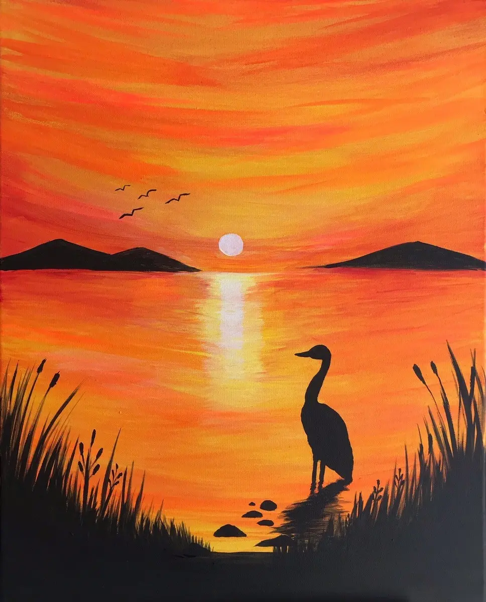 Sunset silhouette wall art
