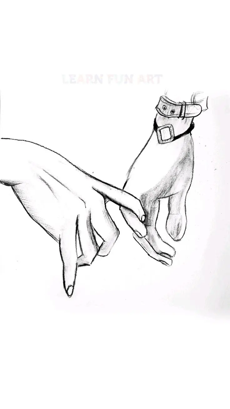 Romantic couple holding hand drawing
