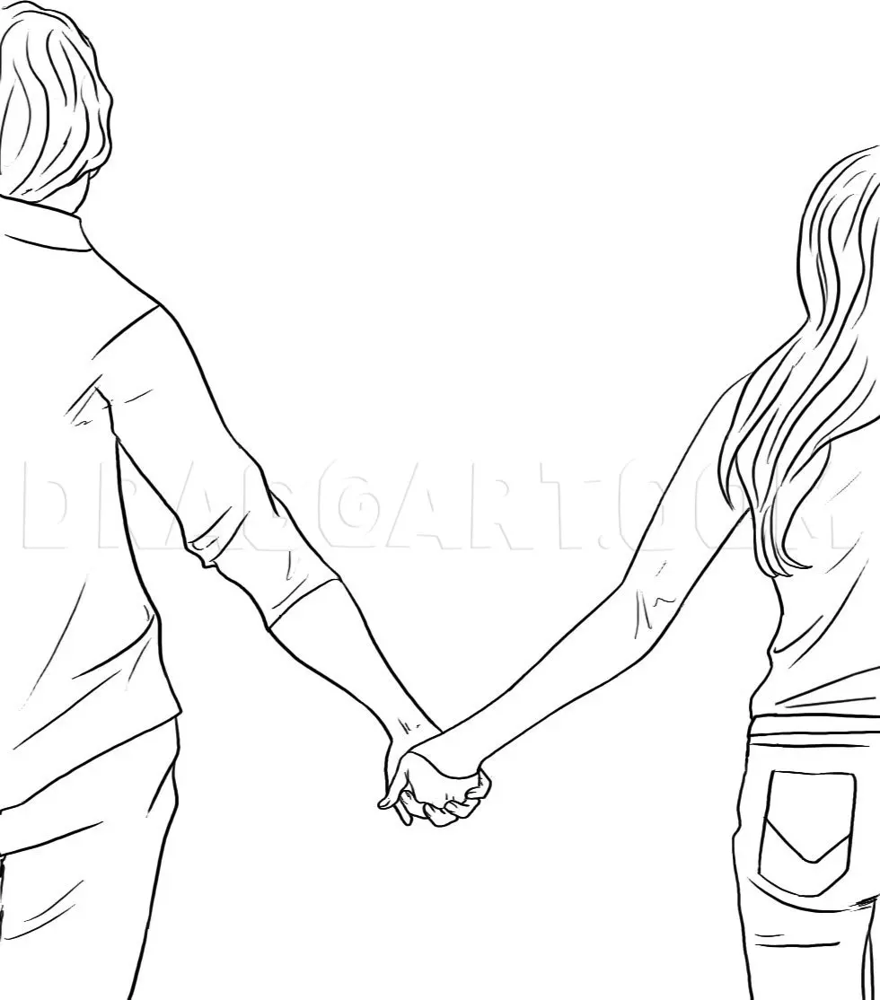 How To Draw People Holding Hands, Drawing, Step by Step, by Dawn