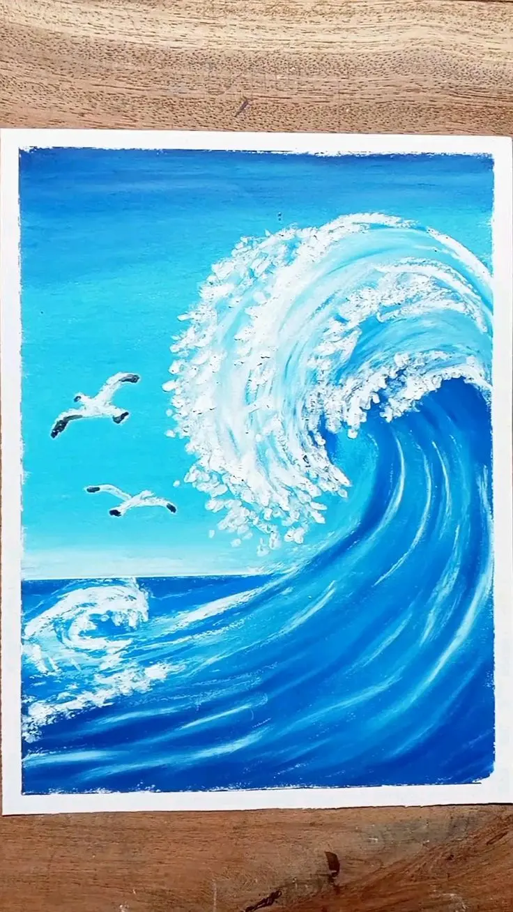 Sea wave drawing with oil pastel/how to draw a sea waves#oilpasteldrawing