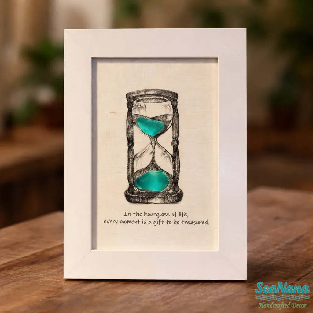 Life's Filled Hourglass Quote Sea Glass Framed Art