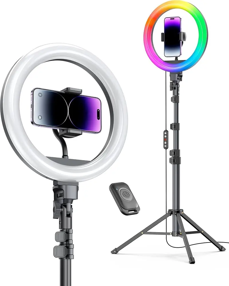 Weilisi 12'' Ring Light with Stand 72'' Tall & 2 Phone Holders,38 Color Modes Selfie Light with Tripod Stand, 