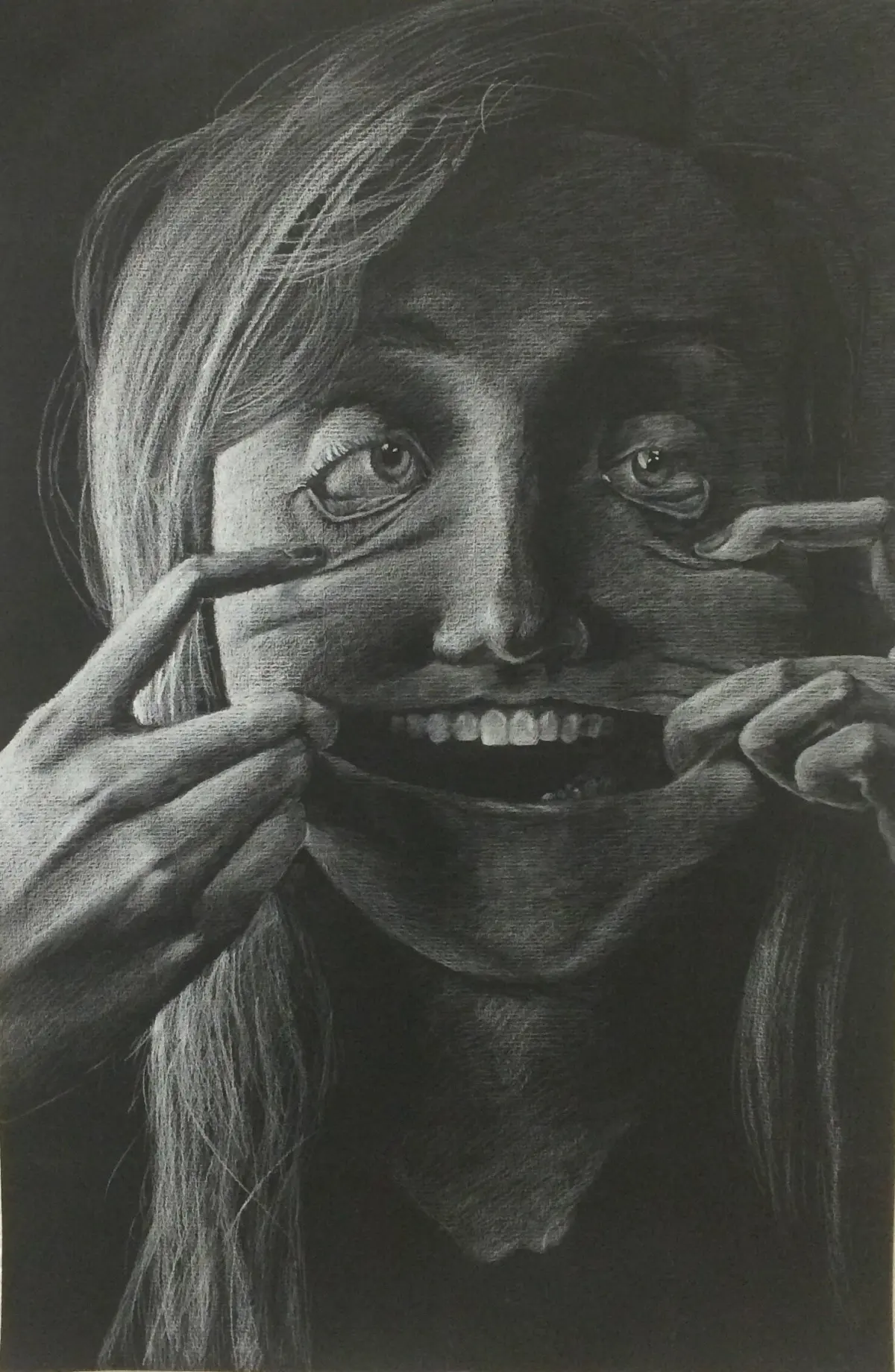 White charcoal on black paper