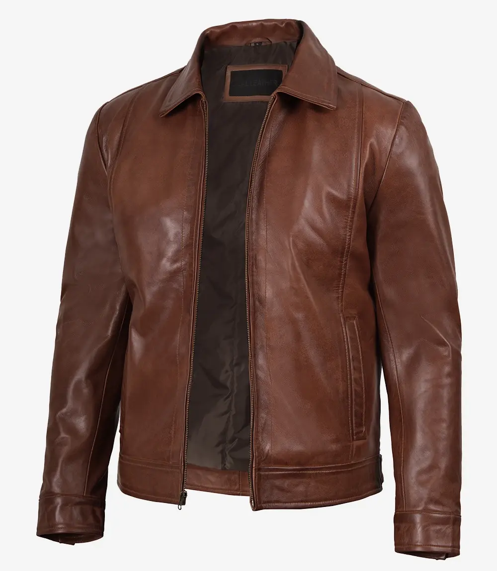 Angel Jackets Real Lambskin Brown Mens Tall Harrington Leather Jacket
