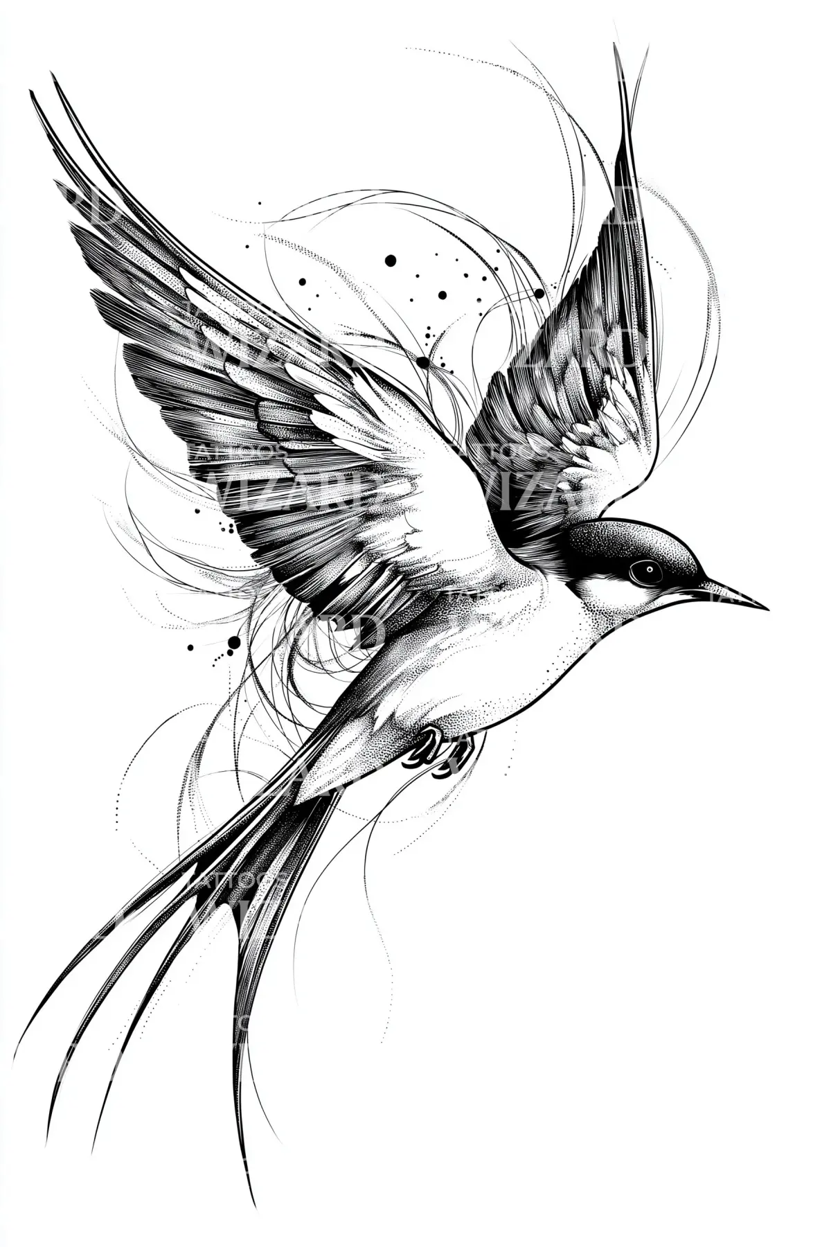 Dynamic Swallow Soar Tattoo Illustration