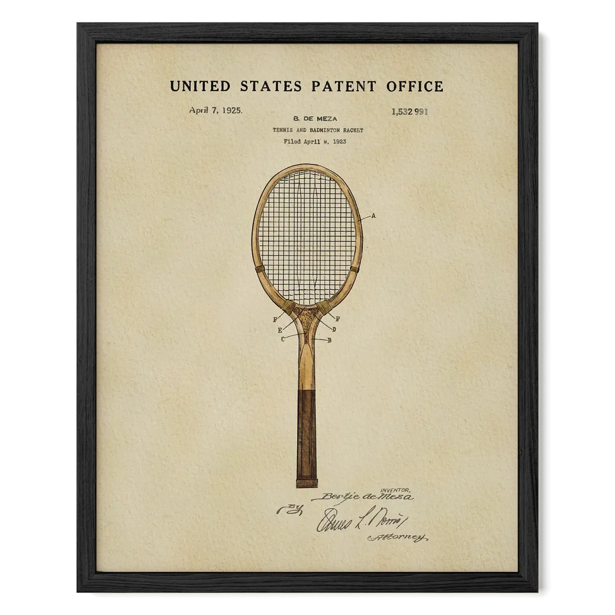 Tennis Racket (1925) Patent Print
