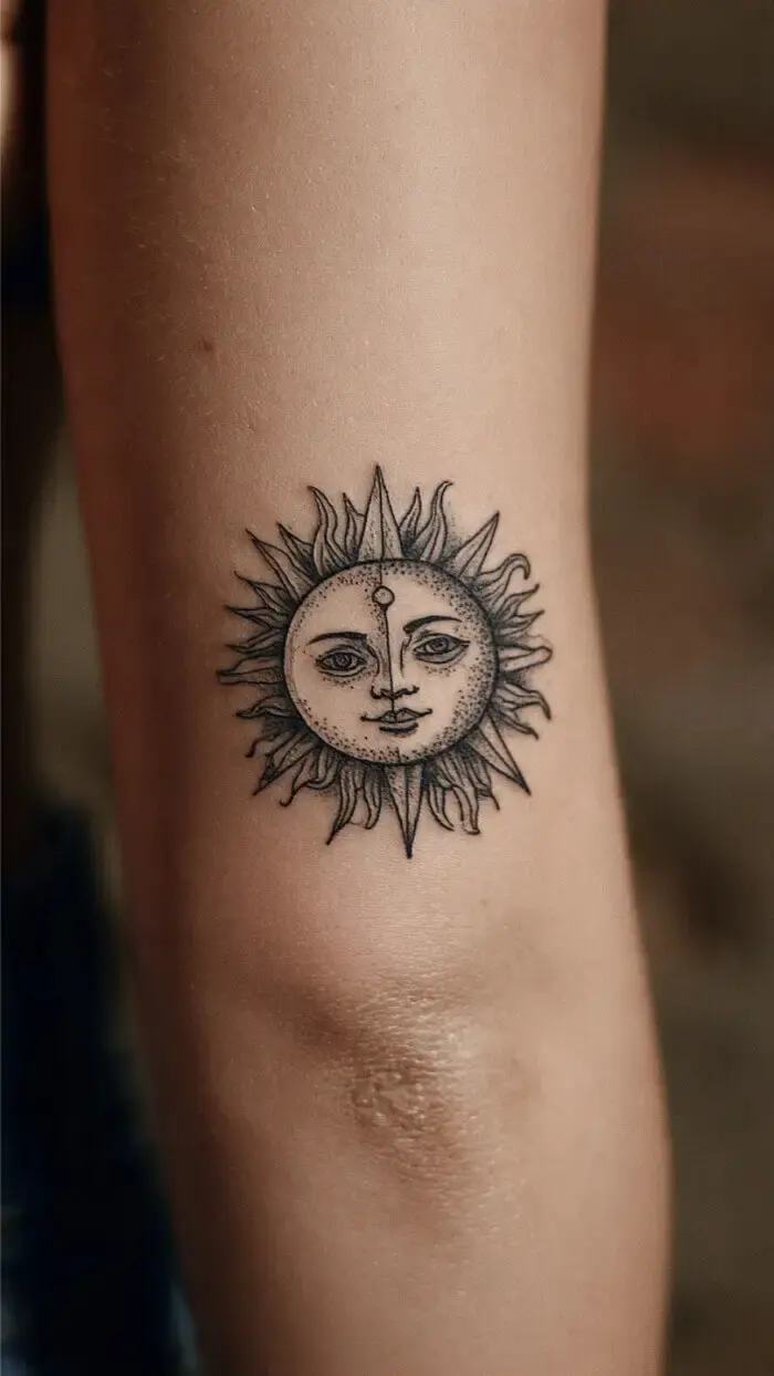 Minimalist Sun Face Tattoo Design
