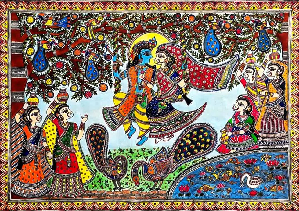 Buy Madhubani Paintings of Radha Krishna