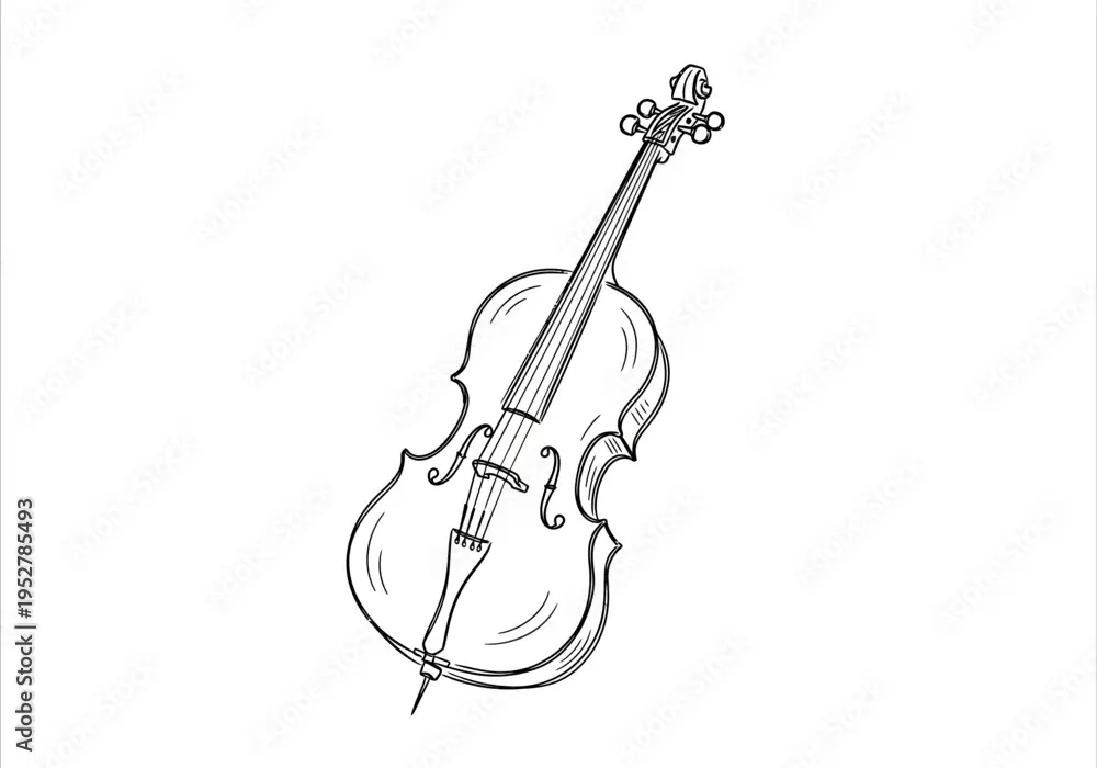Photography Poster Black and white line drawing of a cello instrument viewed slightly from the side