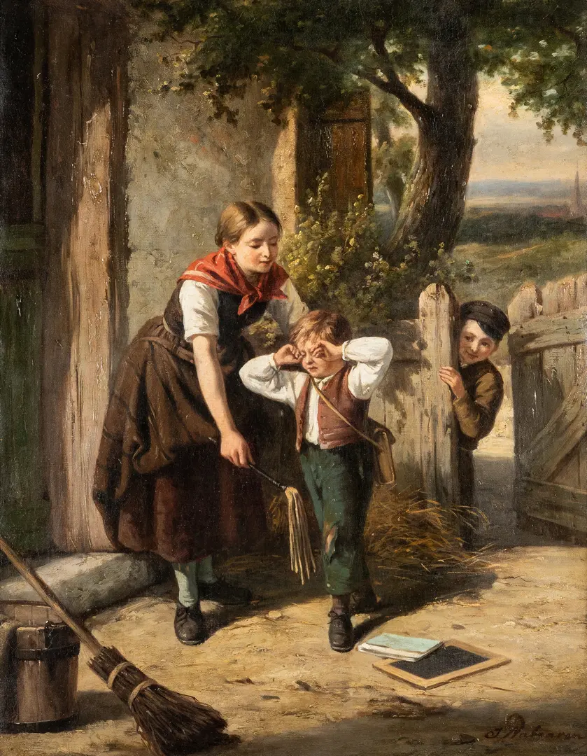 Lot 63: 19th c. Genre Painting by Jan Walraven