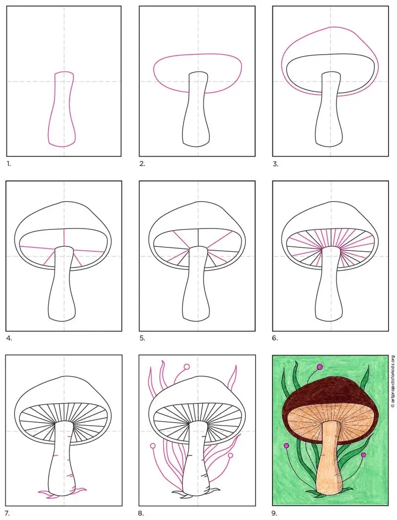 How to Draw a Mushroom: Easy Step-by-Step Art Lesson for Kids