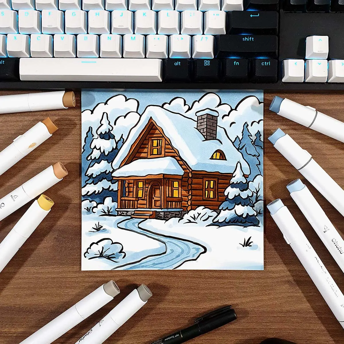 How to Draw a Cozy Winter House Scene Step by Step for Beginners