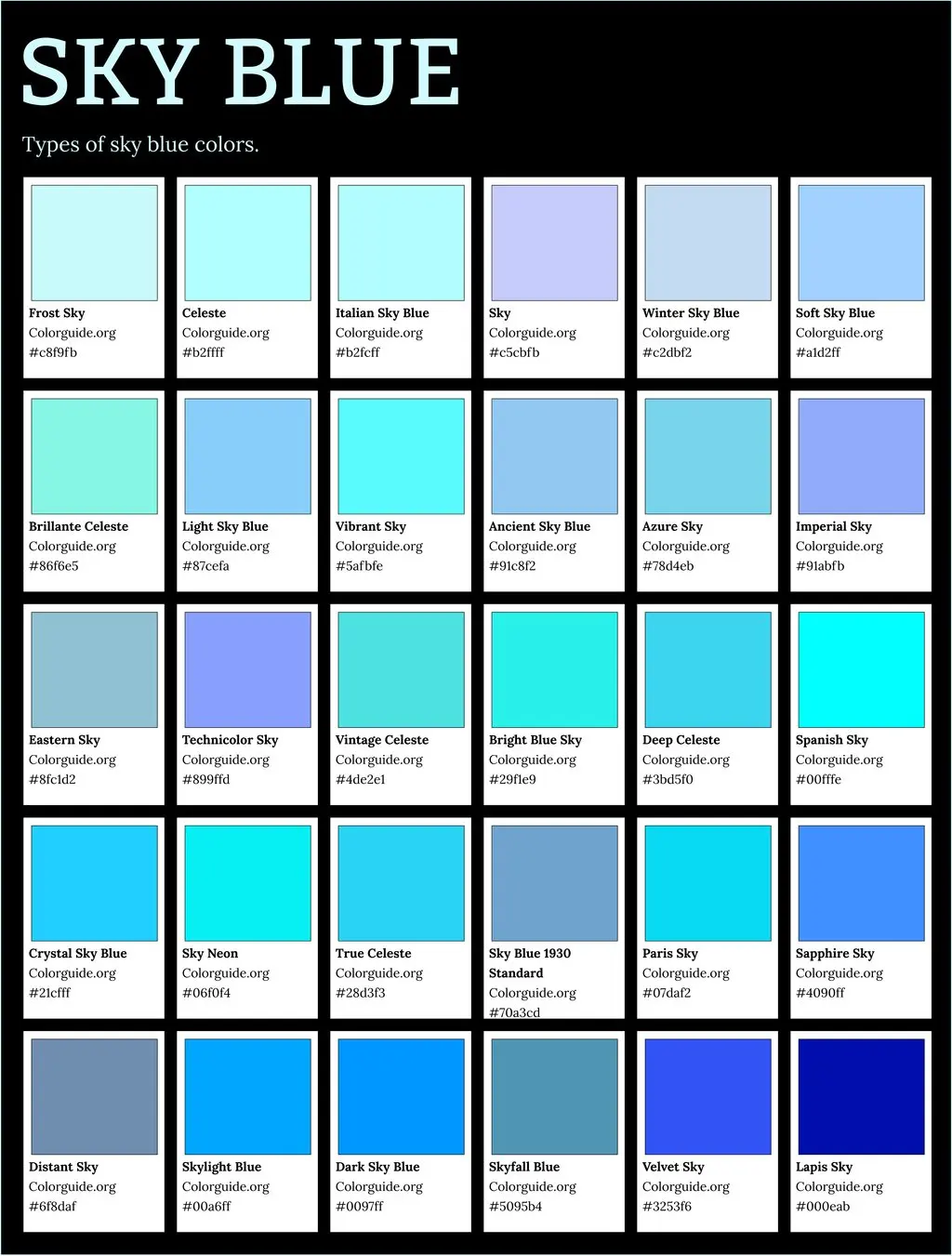 90 Types of Sky Blue