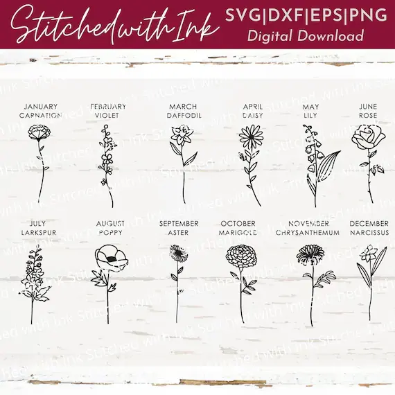 Birth month Flower Svg, Botanical Svg, Flower line art Svg, Birth Flower Svg, Carnation, Minimalist Svg, Poppy