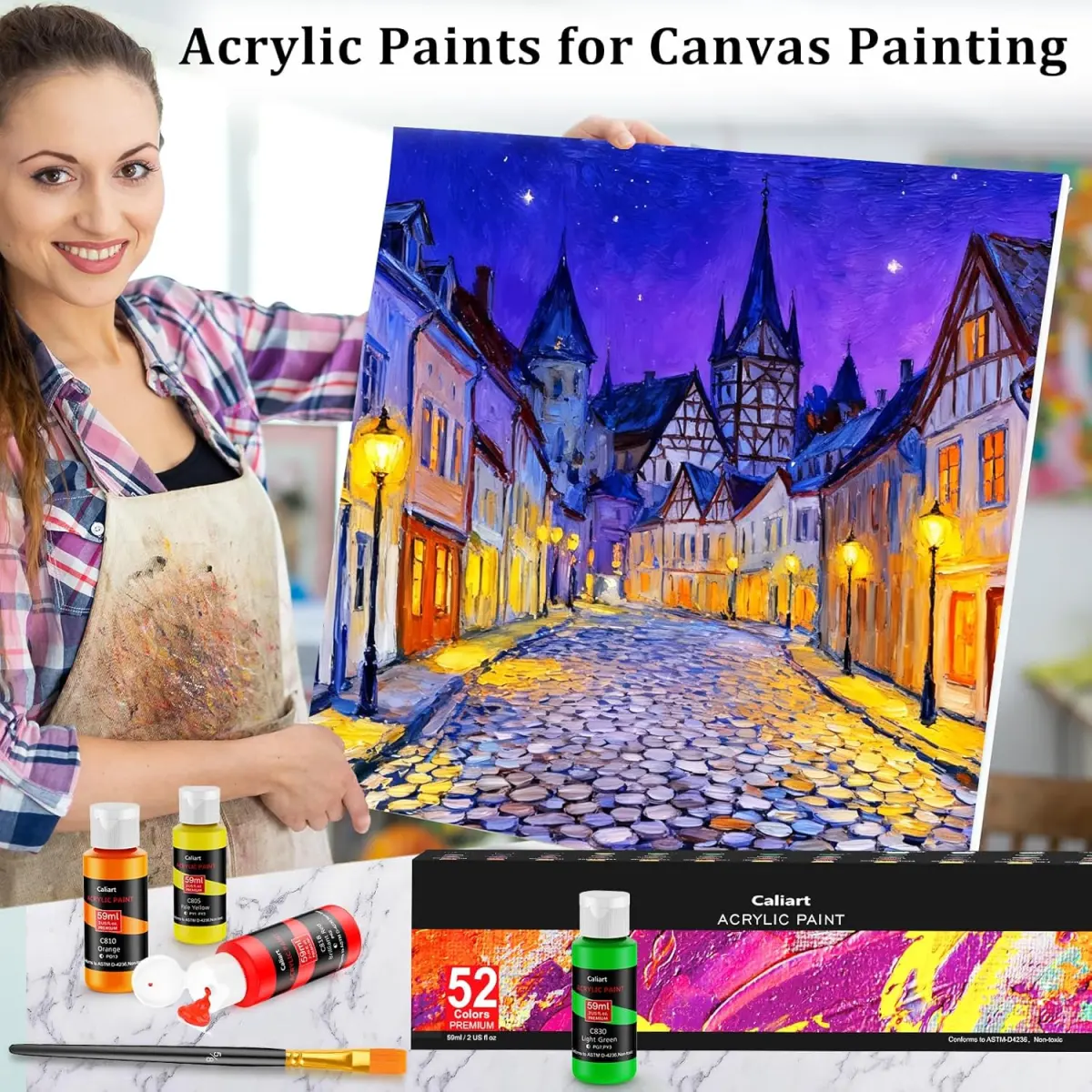Caliart 52-Color Waterproof Acrylic Paint Set