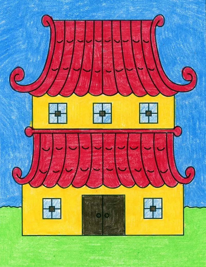 How to Draw a Pagoda: Step-by-Step Japanese Template Drawing Lesson for Kids