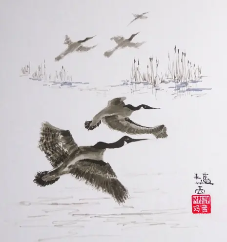 Traditional Japanese Sumi-e painting