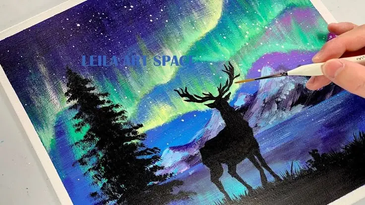 Easy northern lights acrylic painting, Easy Aurora Acrylic Painting