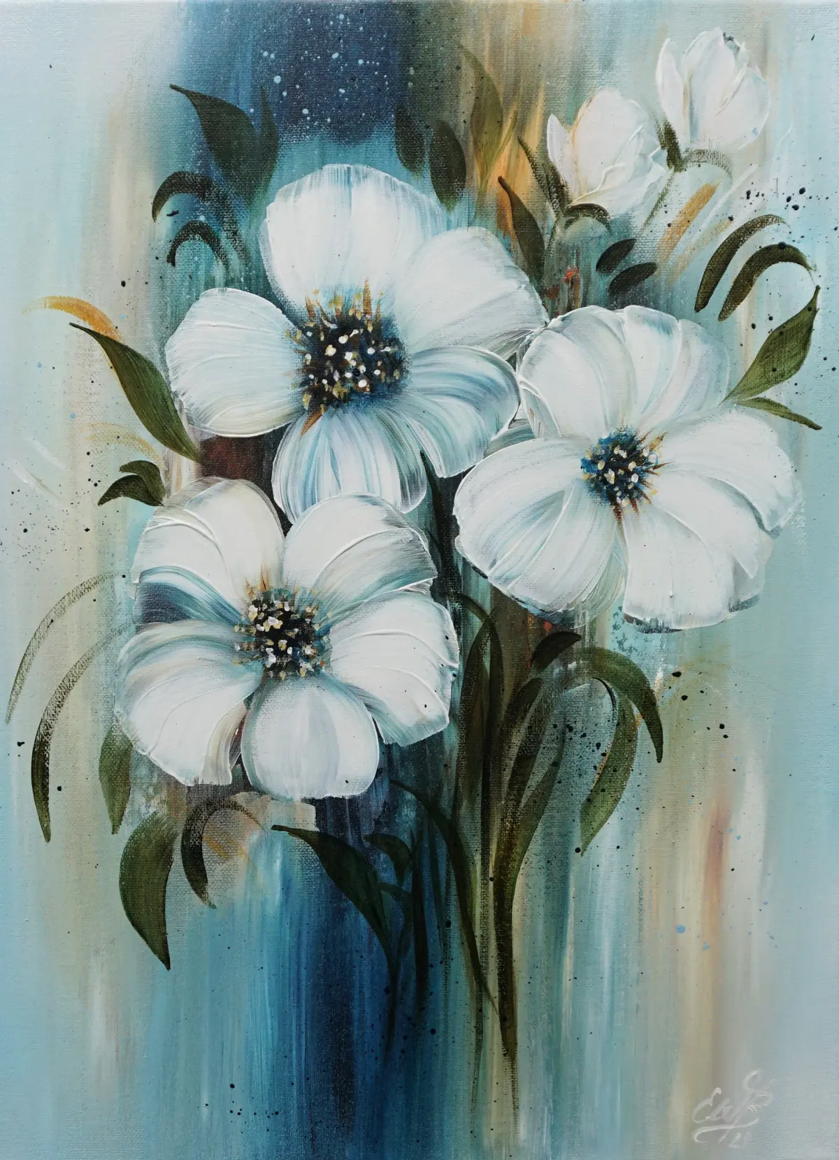 Flower Painting, White Flowers, Acrylic Painting, Modern Art, Flowers on Canvas, Hand-painted, Unique, Origina