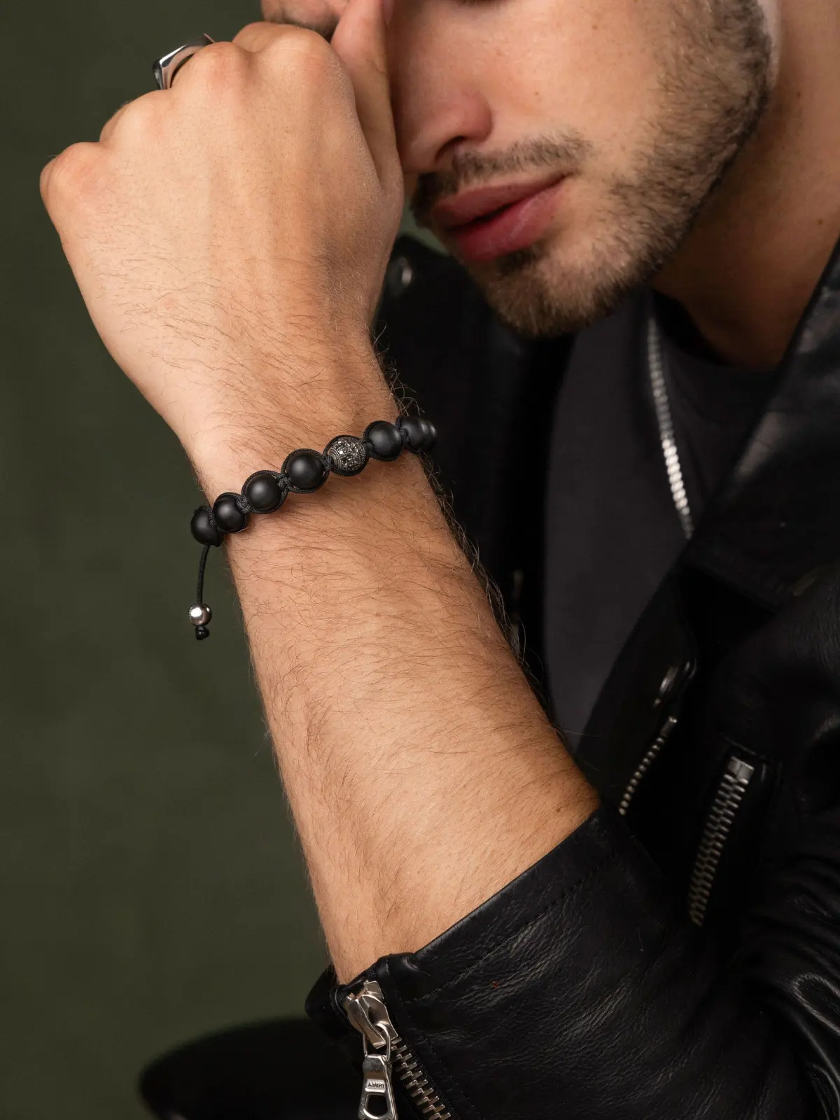 Nialaya Black Diamond Beaded Bracelet with Matte Onyx and Sterling Silver