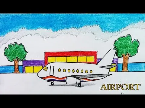 Airport drawing with colour| How to draw airport with aeroplane beautiful