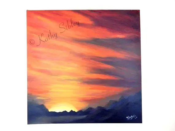 Sunrise Acrylic Painting: Original Morning Sky Art, 20 X 20 Inches, Gallery Wrapped Canvas