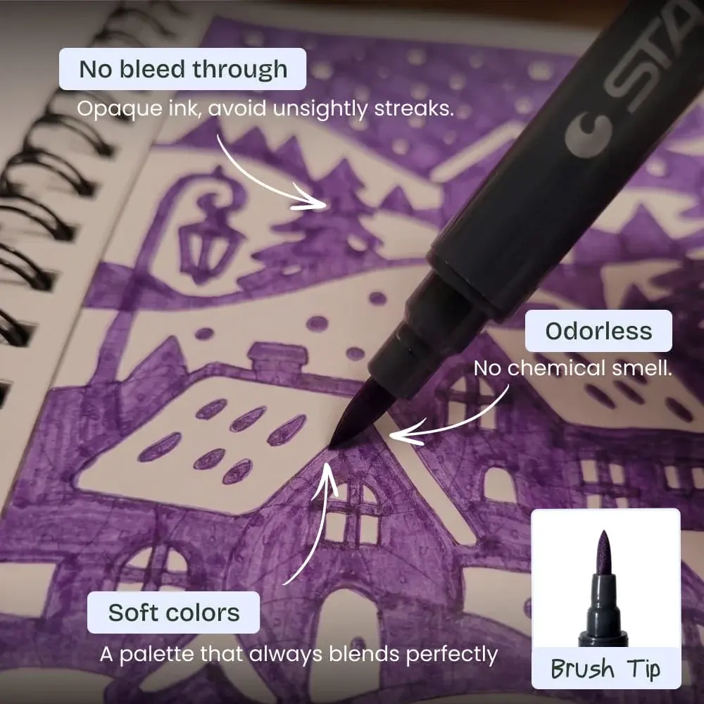 12-Piece Colored Brush Markers for Coloring
