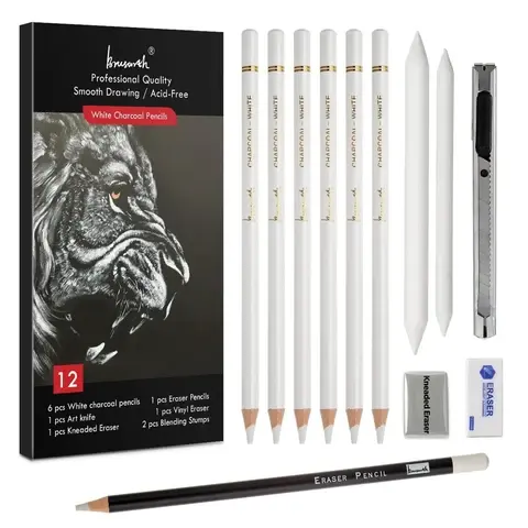 White Charcoal Pencils Set 12 Piece ✓