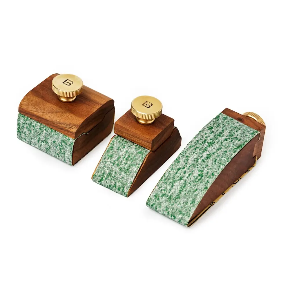 BG Leather Sandpaper Holder Blocks, Black Walnut & Brass