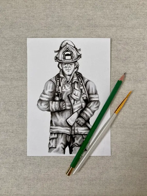 Personalized / Customized Firefighter Drawing