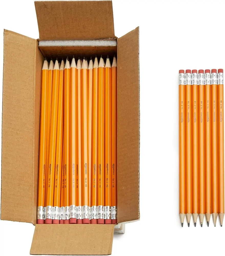 Amazon Basics Wood-Cased #2 Pencils for Writing, Drawing and Sketching, Pre-sharpened, HB Soft Lead with Erase