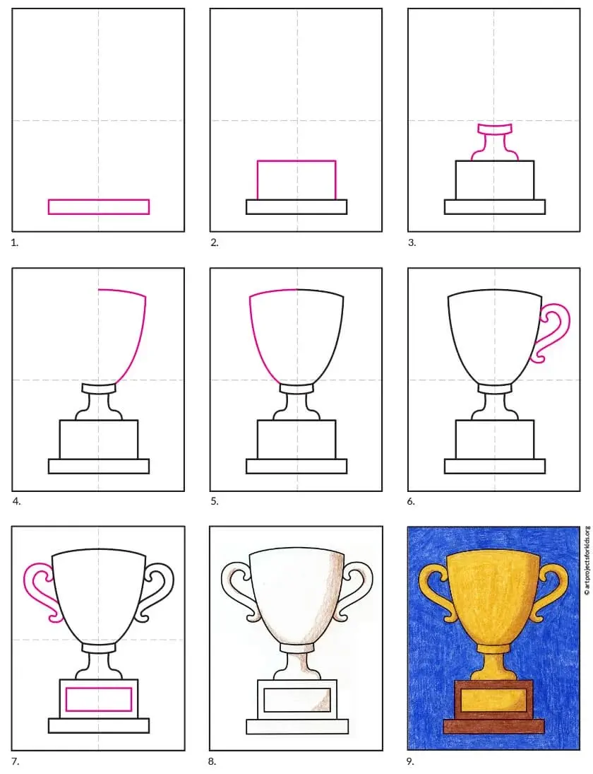 How to Draw a Trophy Easy, Step-by-Step Art Lesson for Kids