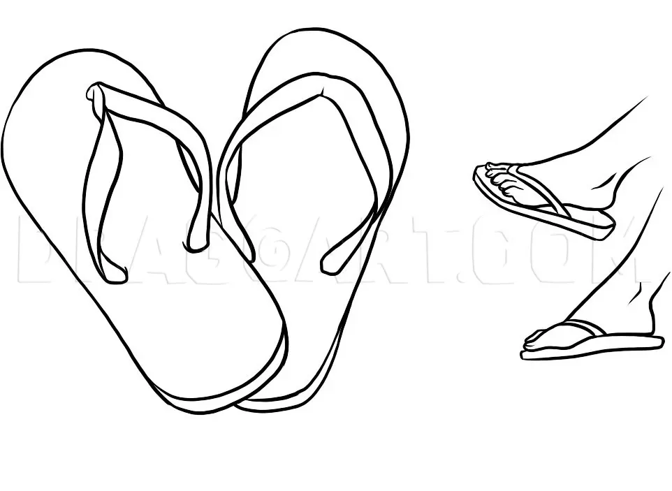 How To Draw Flip Flops, Drawing, Step by Step, by Dawn