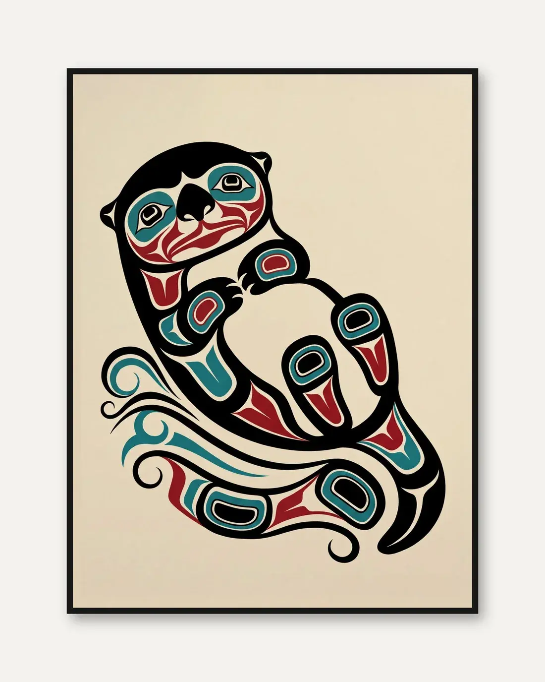 Otter Art Print: Pacific Northwest Coast Formline (Teal and Red)