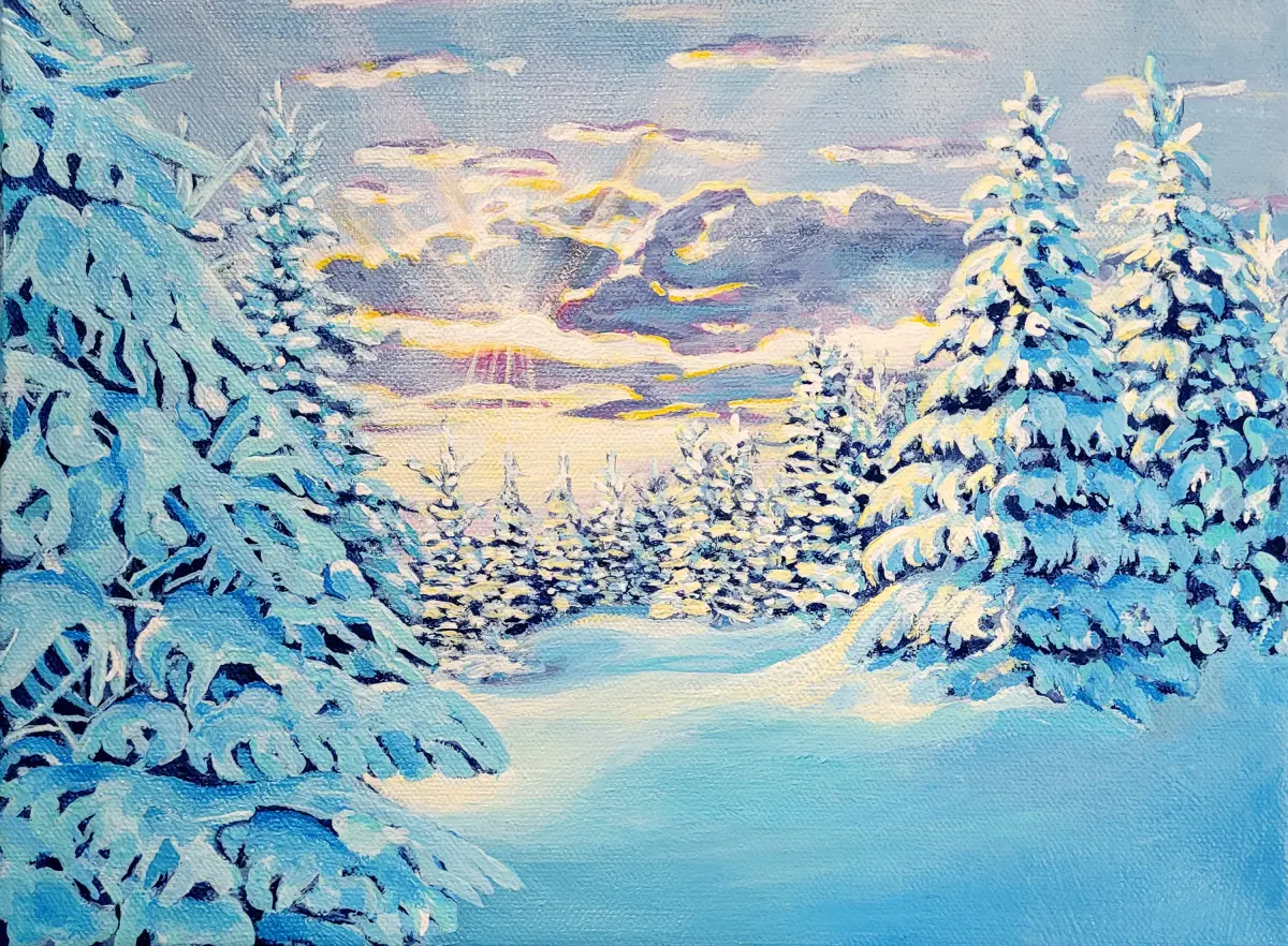 Original Winter Snow Acrylic Landscape Painting