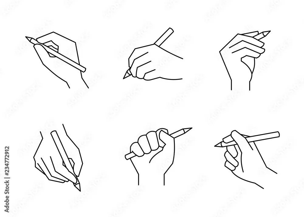 Hand holding pencil icon. editable line. Stock