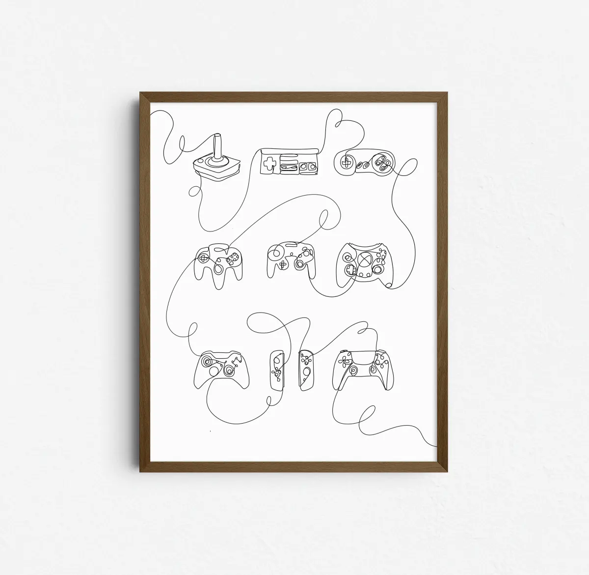 Video Game Controller Line Art, One Line Gamers Drawing, Gaming Room Wall Decor, Minimalist Joystick Print