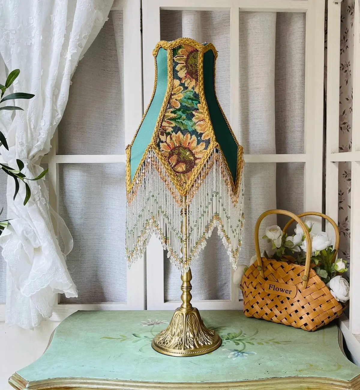 Handmade LampShade With Fringes-Victorian LampShade Only-Luxury Ceiling Pendent-Custom LampShade-Vintage Style